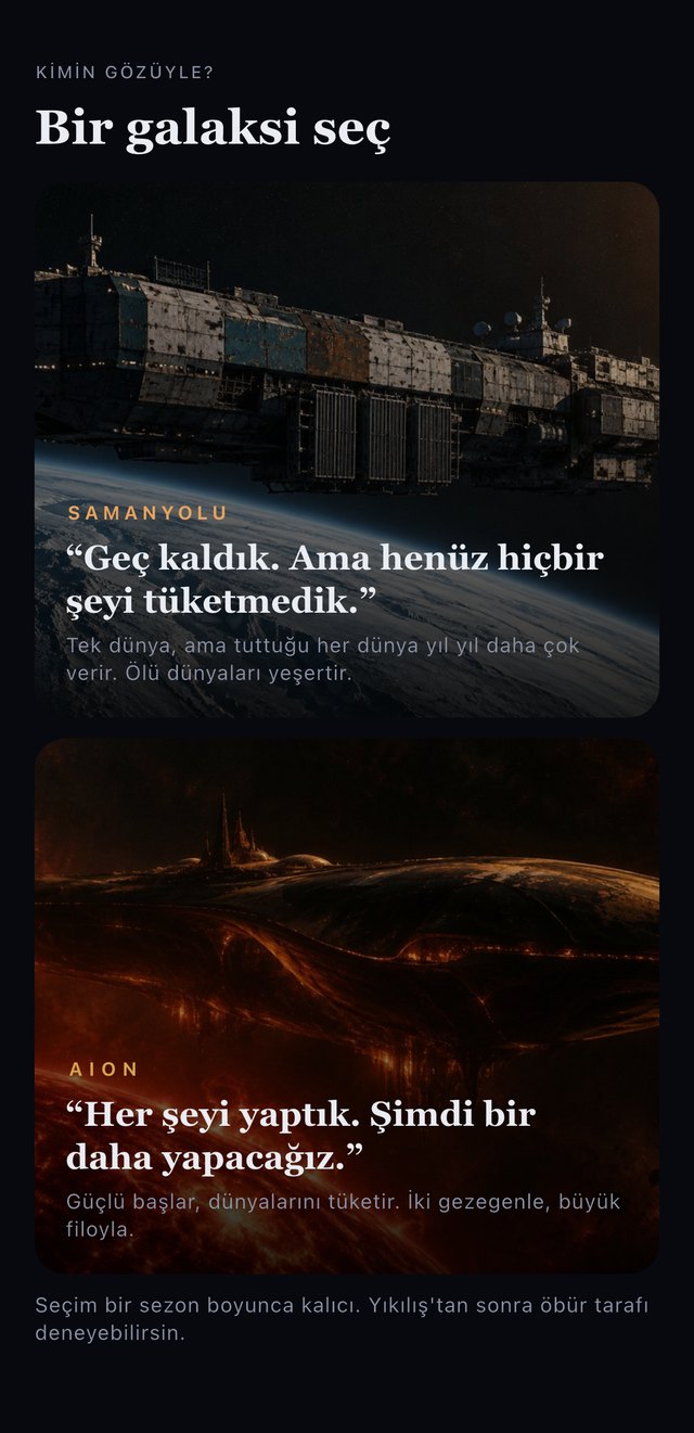 Armagedon'dan Önce: galaksi seçim ekranı